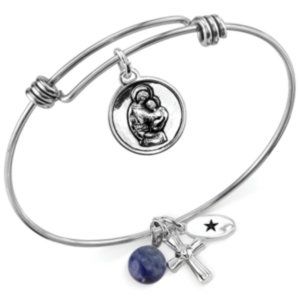 St. Anthony Charm and Sodalite Bangle Bracelet